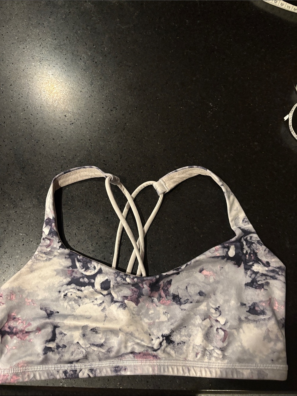 Lululemon Floral Strappy Sports Bra in Lavender and Gray